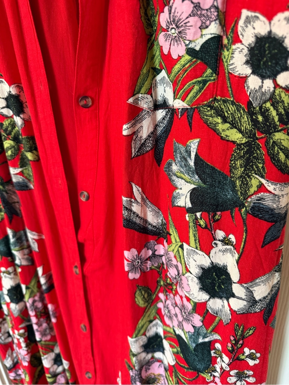 Maeve Red Floral Button-Front Dress with Pink Blooms - Picture 2 of 3